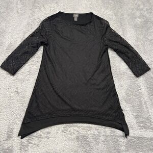 Chicos Travelers Tunic Top Lined Slinky Black Stretch Shark Bite Women's Small
